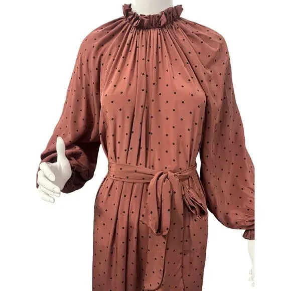 Zimmermann Polka-Dot Belted Midi Dress Purple Silk Crepe de Chine Size 0 - Picture 4 of 7